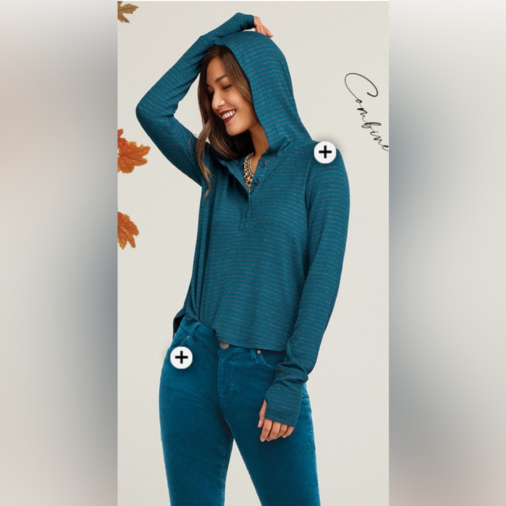 F21 Cabi Riff Hoodie - Teal Striped Henley
